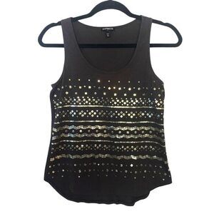 Express | Sequin Tank Gray & Gold Sleeveless Top